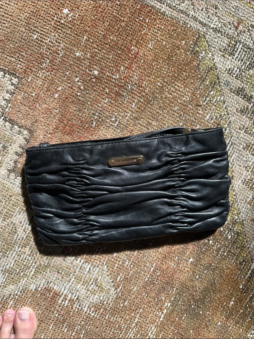 Michael Kors Black Ruched Leather Wristlet Clutch